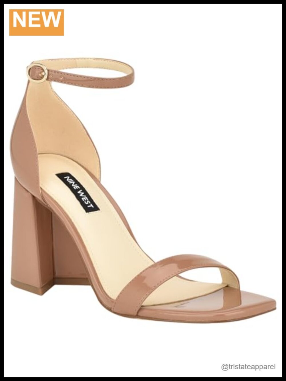 Nine West Ilea Block Heel Sandal with Square Toe & Ankle Strap